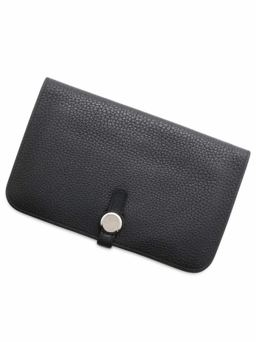 Hermes Black Pebbled Leather Key & Card Holder with Silver Button
